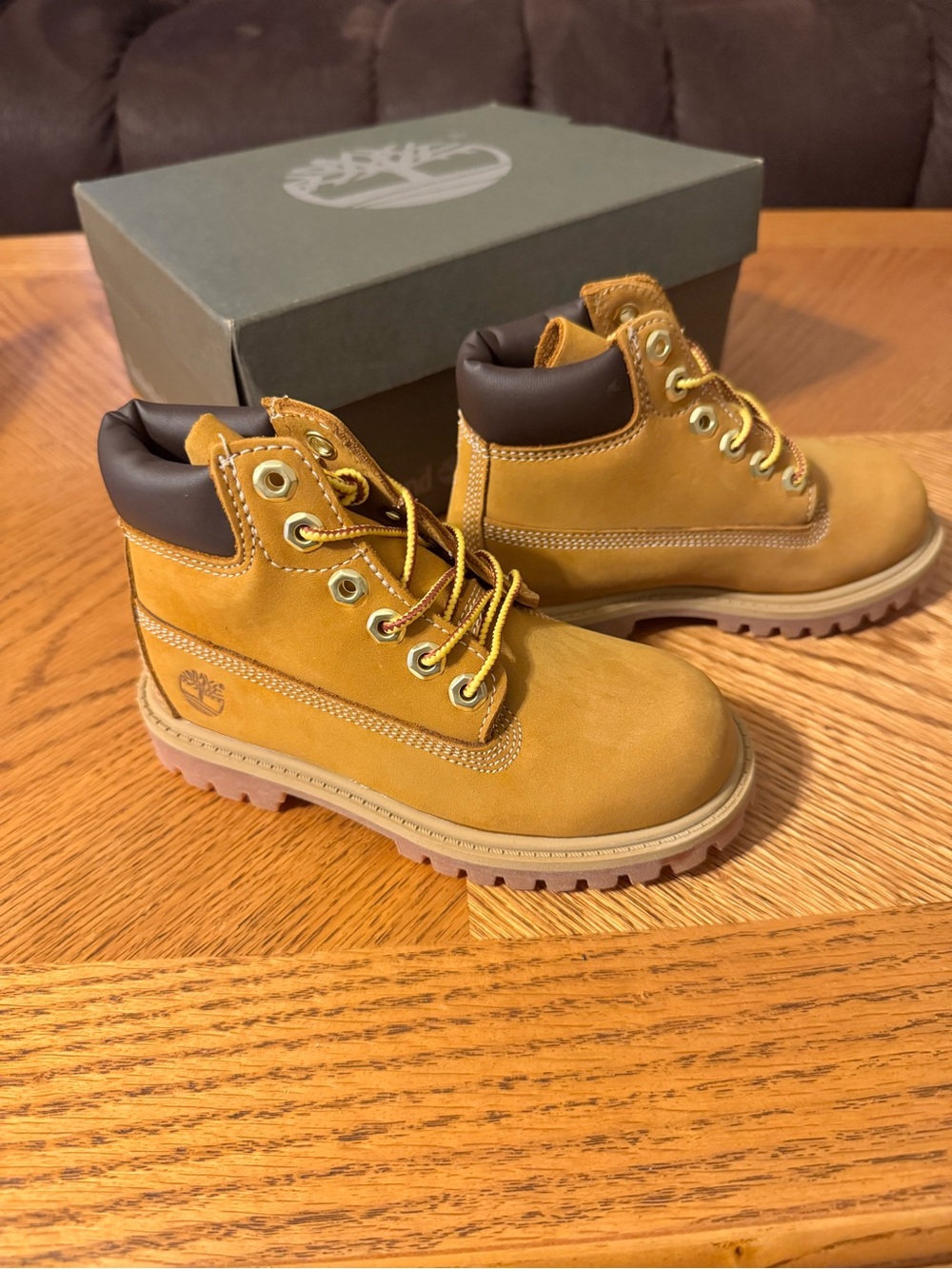 Timberland Kids Wheat Nubuck Waterproof Boots with Dark Brown Collar